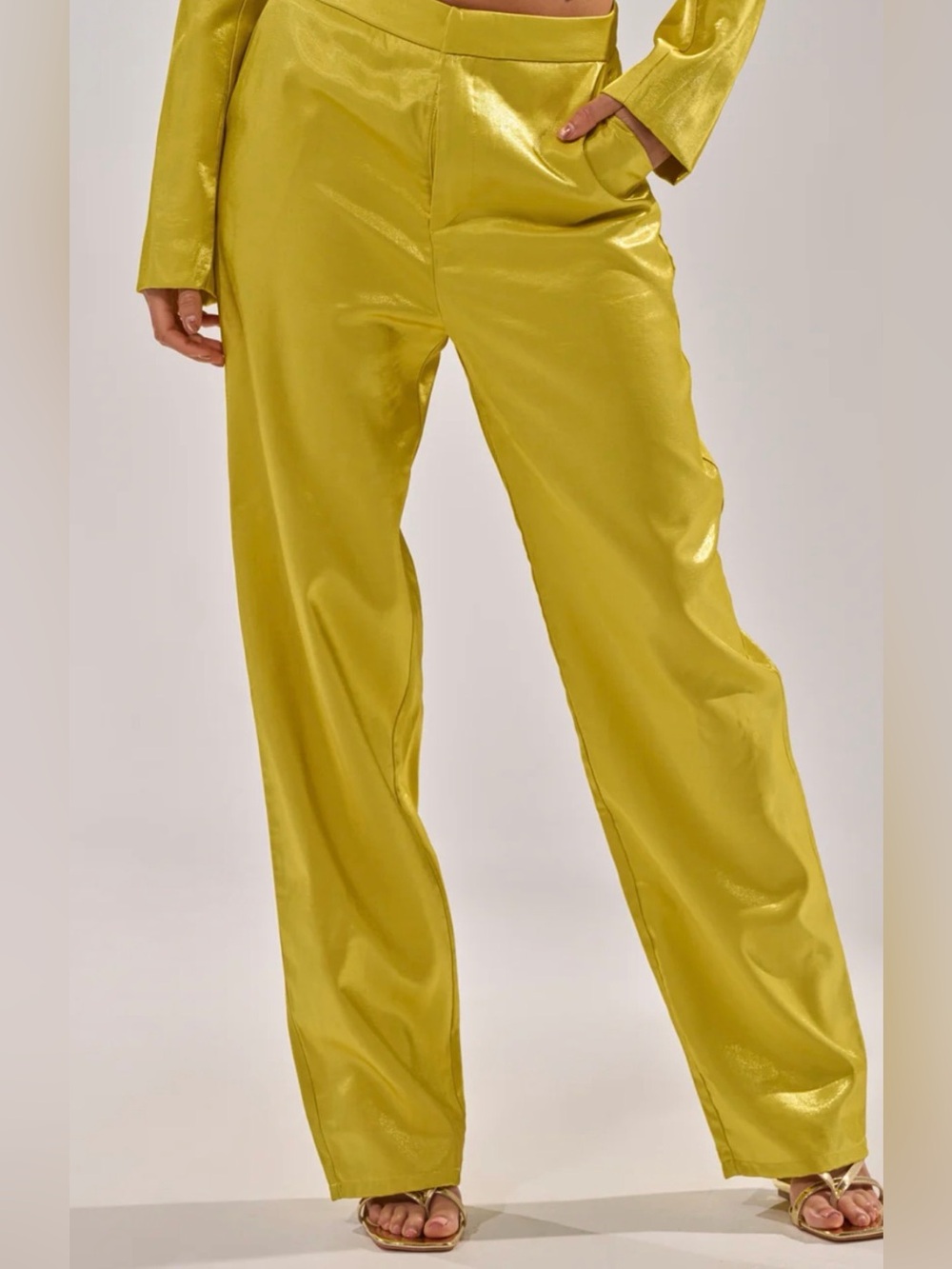 NWT AKIRA Chartreuse Satin Straight-Leg Pants size S